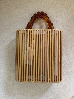 l*space Bamboo Slatted Hobo with Amber Bead Handle